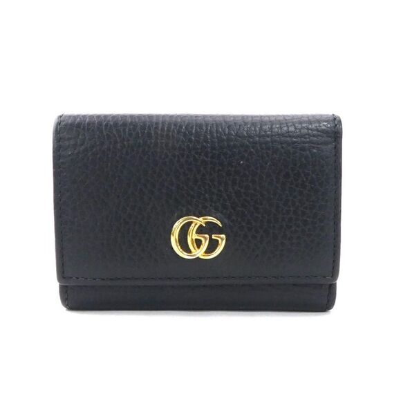 Pre Loved Gucci GG Marmont Mini Wallet Leather Trifold Unisex Black - Picture 1 of 5